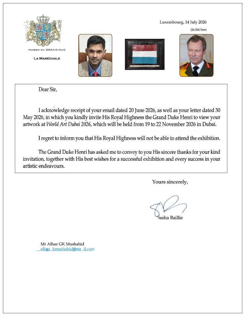 Alhaz GK Mushahid Honoured with Appreciation from the Grand Duke of Luxembourg’s Office