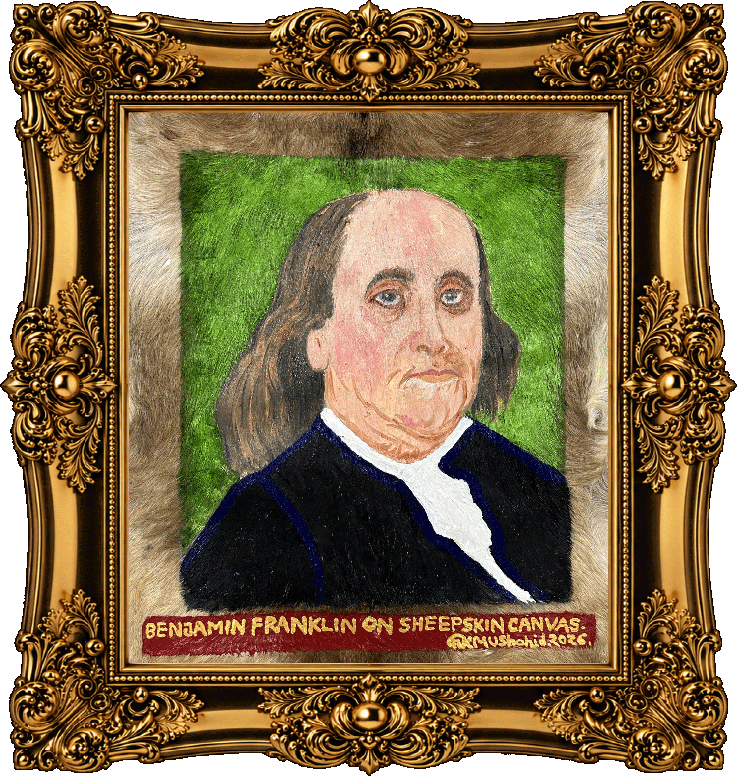 Benjamin Franklin On Sheepskin Canvas.